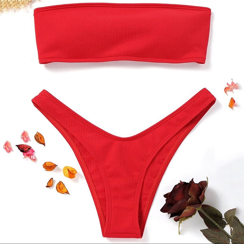NWT Red Zaful ribbed bikini swimsuit set- Small